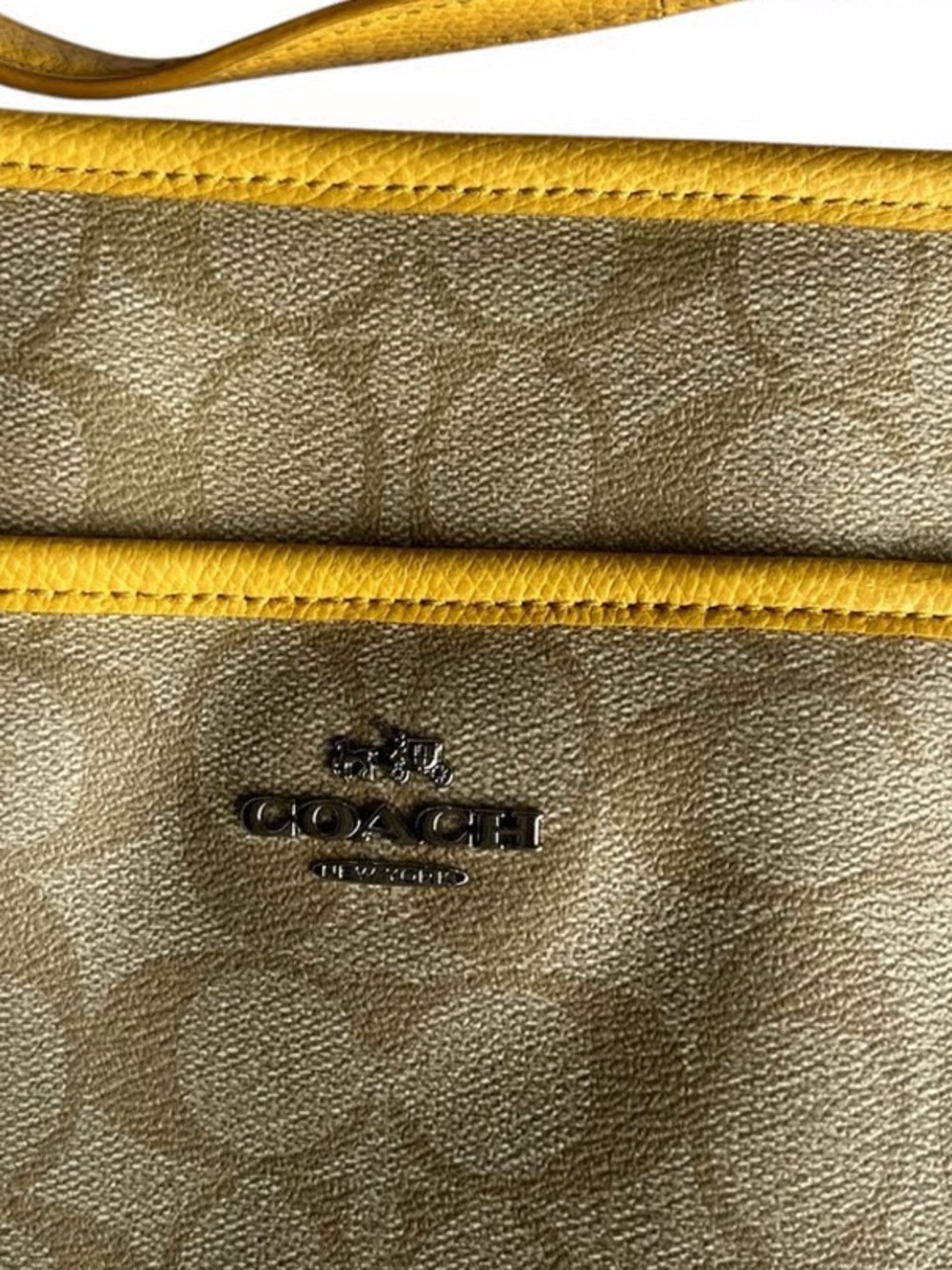 Coach Beige Signature Crossbody with Yellow Trim